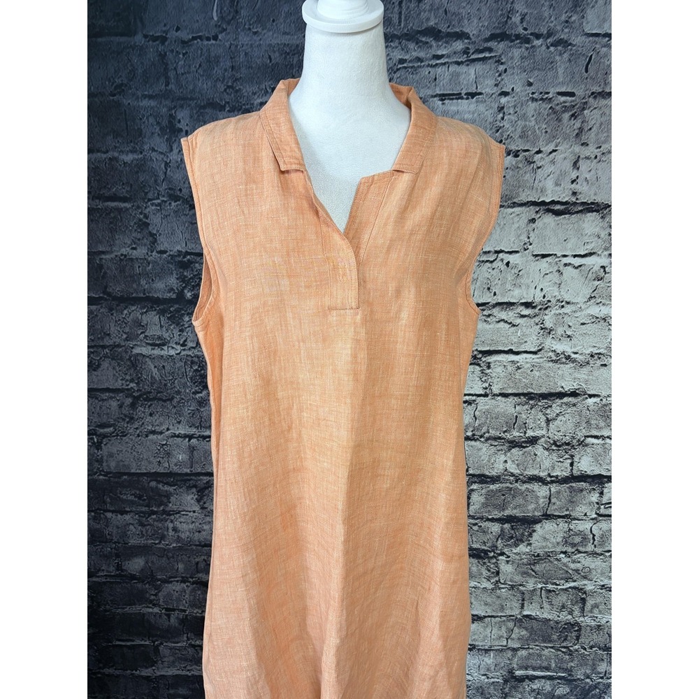 In the Wash Womens Linen Dress XL Peach Sleeveless Shift A Line Split Neck Tunic - Picture 2 of 10